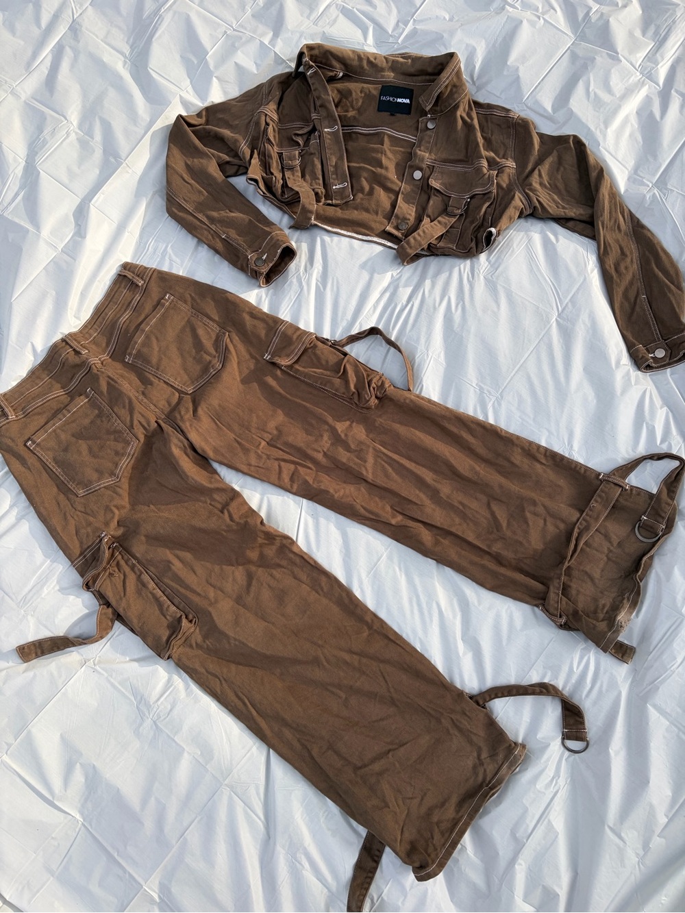 Fashion Nova Brown Women’s Cargo Set - Cropped Jacket & Utility Pants